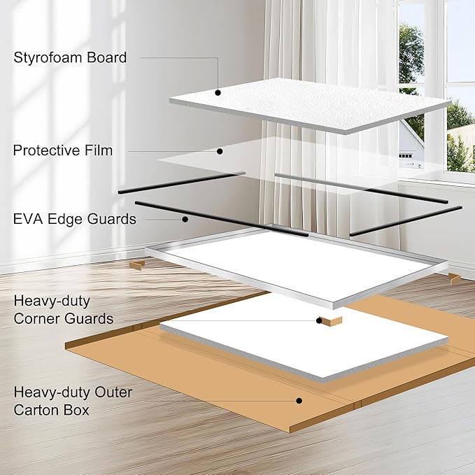 CIRCUMI Silver Bathroom Mirror, 40"x48" Rectangular Mirror with Deep Metal Frame, Brushed Finish, Tempered Glass, Large Mirror for Wall, Over 2 Sinks, Installed Vertically/Horizontally, Crystal-Clear