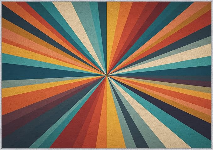 Retro Sunburst Rugs 4x6, 70s Colorful Abstract Washable 4 x 6 Area Rug for Living Room, Bedroom, Low Pile Non Slip Stain Resistant Carpet, Retro 70s Home Decor Accessories & M875