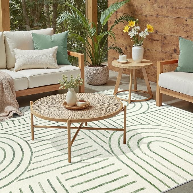 DCX Abstract Machine Washable 8x10 Rug, Sage Green Modern Accent Rug for Living Room, Soft Low Pile Non Slip Carpet, Kid & Pet Friendly Stain Resistant Rug for Bedroom Dining Room Office