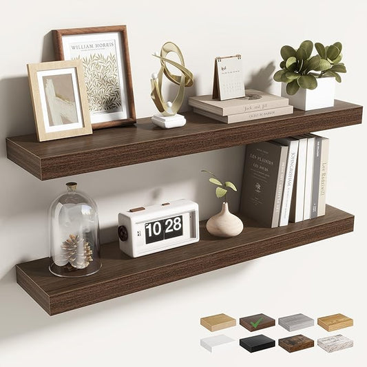 30 Inch Floating Shelves for Wall 2 Pack, 30" Wall Shelves for Books, Storage, Decor, Wall Mounted Floating Shelf with Invisible Brackets for Kitchen, Living Room, Walnut