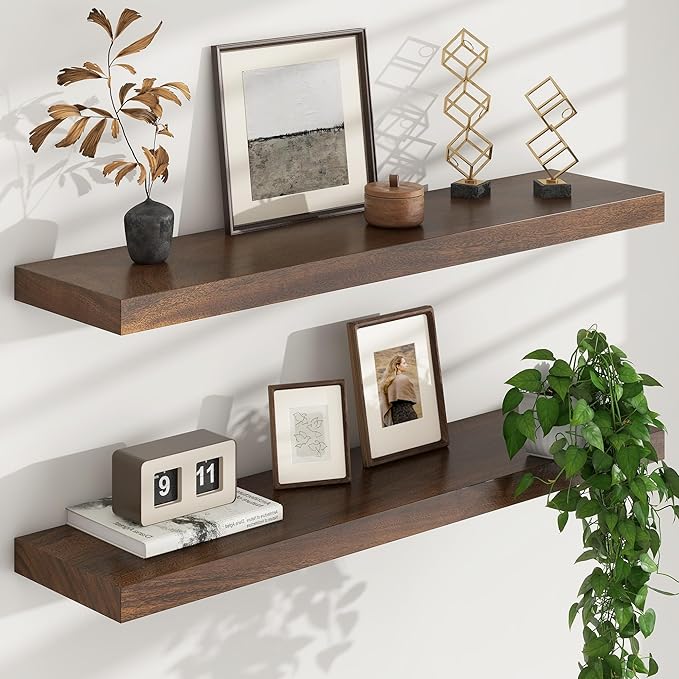 Floating Shelves for Wall, USA-Sourced Walnut Wood 36 Inch Long Wall Shelves Set of 2, Natural Wooden Wall Mounted Picture Ledge Shelf, Nursery Book Storage Shelf Kids Bookshelf, Display Shelf