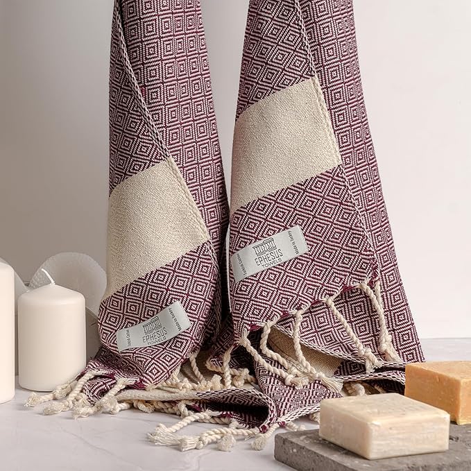 Hand Towels - Set of 2 | 18" x 30" - Decorative Turkish Hand Towel for Bathroom, Kitchen, Guest, Face, Hair, Tea, Dishcloth (Diamond, Orchid)