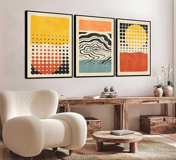 3Pcs Boho Color Blocks Wall Art Mid Century Modern Canvas Painting Abstract Color Block Geometric Wall Decor Vintage Colorful Illustrations Posters Prints for Living Room Bedroom Pictures Unframed