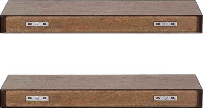 Kate and Laurel Havlock Modern Floating Shelves, Set of 2, Rustic Brown, Farmhouse Storage and Display Shelves for Wall