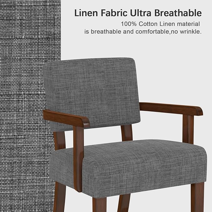 Accent Chair,Armchairs with Solid Wood Frame and Legs,Upholstered Reading Leisure Chair for Bedroom,Office,Waiting Room (Linen, Gray, One Chair)