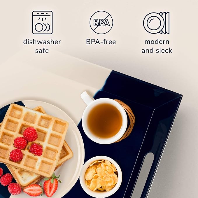 Melamine Serving Tray with Handles, Chip and Break-Resistant, Durable and Kid-Friendly Food Tray for Indoor and Outdoor, Dishwasher Safe, Ivory/Navy - Thomas Fuchs Creative