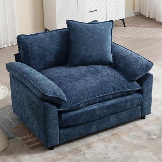 Modern Oversized Chair, Comfy Accent Chair Large Upholstered Armchair with Extra Thick and Deep Seat Lounge Chair for Living Room,Bedroom,Apartment, Chenille Blue