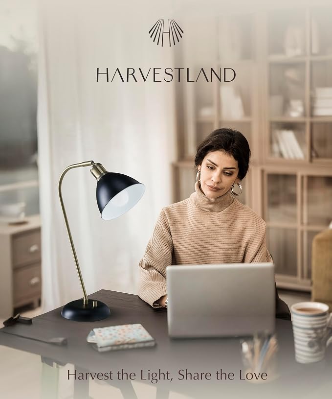 HarvestLand Halo Brass Floor & Desk Lamp Set – Adjustable Pharmacy-Style Lamps with Solid Base, Black & Brass Lighting Duo for Living Room, Home Office, Bedroom, or Reading Nook