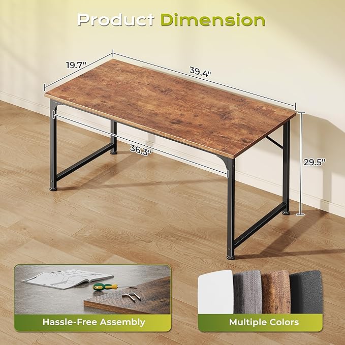 PRAISUN 39.4 Inch Computer Desk, Home Office Desk with Spacious Desktop, Modern Gaming Desk, Writing Study Table for Bedroom, Small Spaces, Work from Home Desk with Metal Frame, Rustic Brown