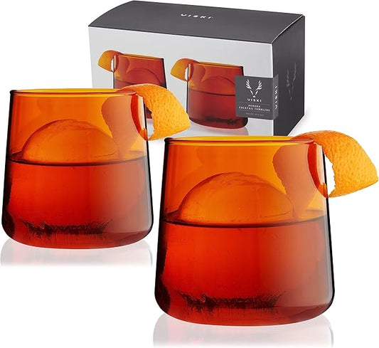 Viski Aurora Wine Glasses, Elegant Amber Colored Cocktail Tumblers, Stylish Glassware for Red and White Wines, Perfect for Hosting, Housewarming, Birthday, Home Bar Accessories, 10.5 oz, Set of 2