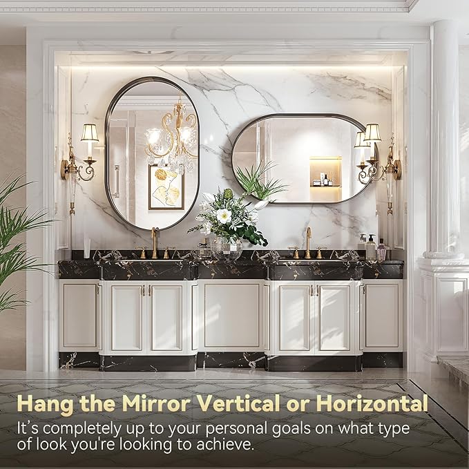 Brightify Black Oval Mirror for Wall, 48"x30" Bathroom Vanity Mirrors with Metal Framed, Modern Large Mirror for Bedroom Living Room Wall Decorative Hang Vertical and Horizontal