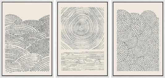 SIGNWIN Framed Canvas Print Wall Art Set Geometric Spiral Ring Wave Pattern Abstract Shapes Cozy Neutral Modern Art Decorative Contemporary Minimal for Living Room, Bedroom, Office - 24"x36"x3 White