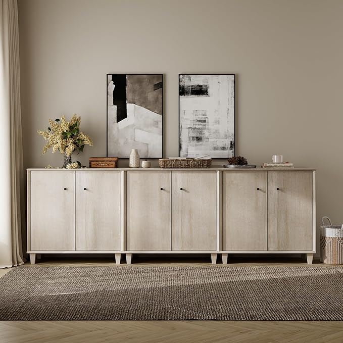Sideboards Buffet Cabinet 3 in 1 Wide Credenza Buffet Table with Adjustable Shelf, Modern Kitchen Accent Cabinet with Storage Compartments for Dining Room Living Room, Hallway, Light Oak