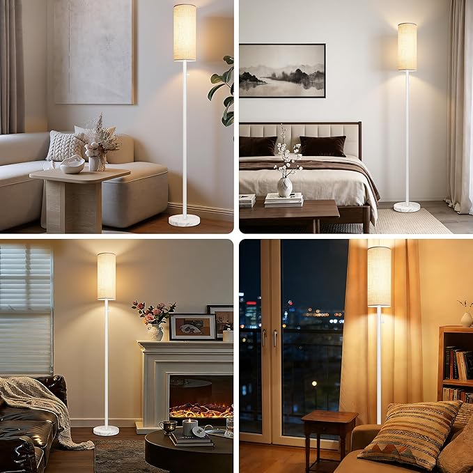 Floor Lamp for Living Room,Dimmable Floor Lamp with LED Bulb,Modern Standing Lamp with Marble Base,Tall Standing Lamps for Living Room,Bedroom,Office,Reading and Nursery(White)
