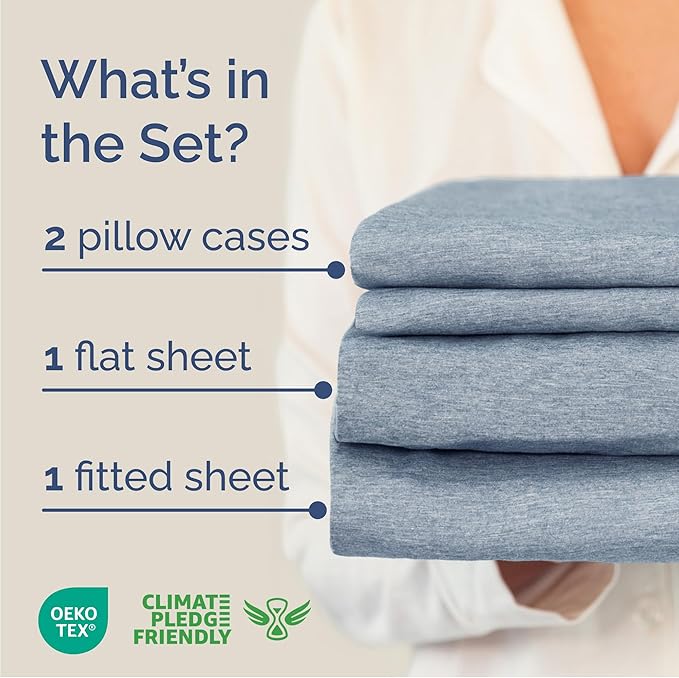 Cal King Size 4 Piece Sheet Set - Comfy Breathable & Cooling Sheets - Hotel Luxury Bed Sheets for Women & Men - Deep Pockets, Easy-Fit, Soft & Wrinkle Free Sheets - Heathered Blue Oeko-Tex Bed Sheets