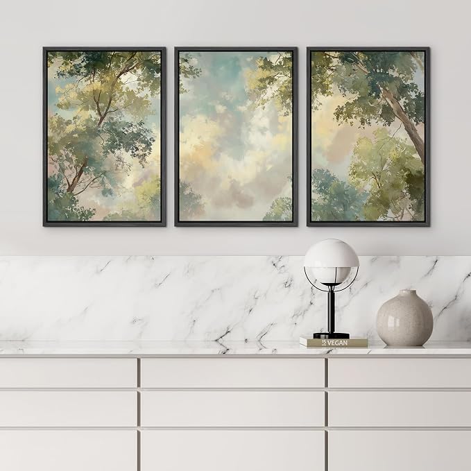 wall26 Framed Print Wall Art Set Soft Pastel Sky and Tree Canopy Abstract Nature Decorative Minimal Relax/Zen for Living Room, Bedroom, Office - 16"x24"x3 BLACK