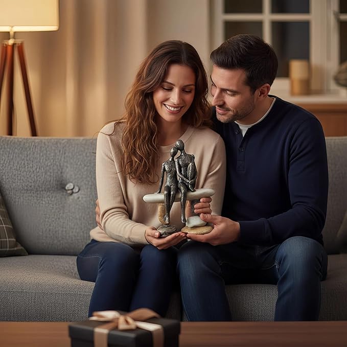 Lescafita Romantic Couple Figurines Sculpture – Abstract Couple Sculpture on Stone Bench, Modern Home Decor Statue, Unique for Couple