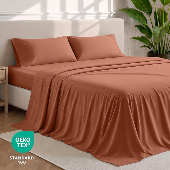 Bare Home Twin XL Sheet Set - 1800 Ultra-Soft Microfiber Twin Extra Long Bed Sheets - Double Brushed - Deep Pockets - Easy Fit - 3 Piece Set - Bedding Sheets & Pillowcases (Twin XL, Terracotta)