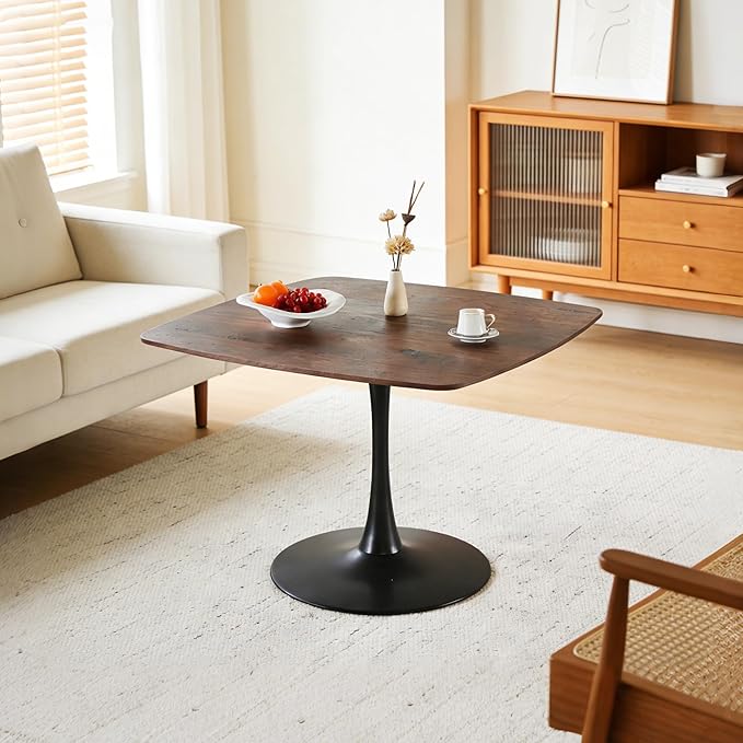 42 Inch Walnut Square Dining Table for 4-6 Person,Mid-Century Brown Tulip Table Kitchen Dining Table with MDF Tabletop and Pedestal Base for Home Kitchen