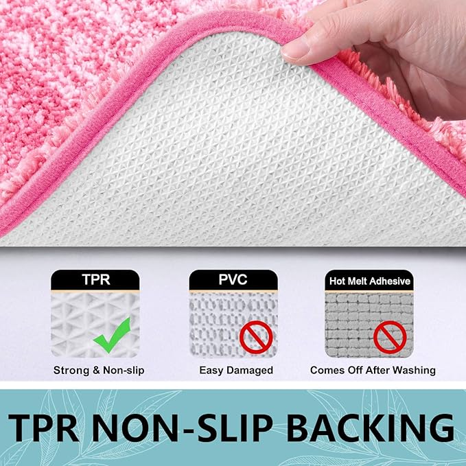 Arotive Microfiber Bathroom Rugs, Shaggy Soft and Absorbent Bath Rug, Non-Slip, Thick Plush Machine Washable Dry Bath Mats for Bathroom, Tub and Shower, 24x16, Pink, Rectangular