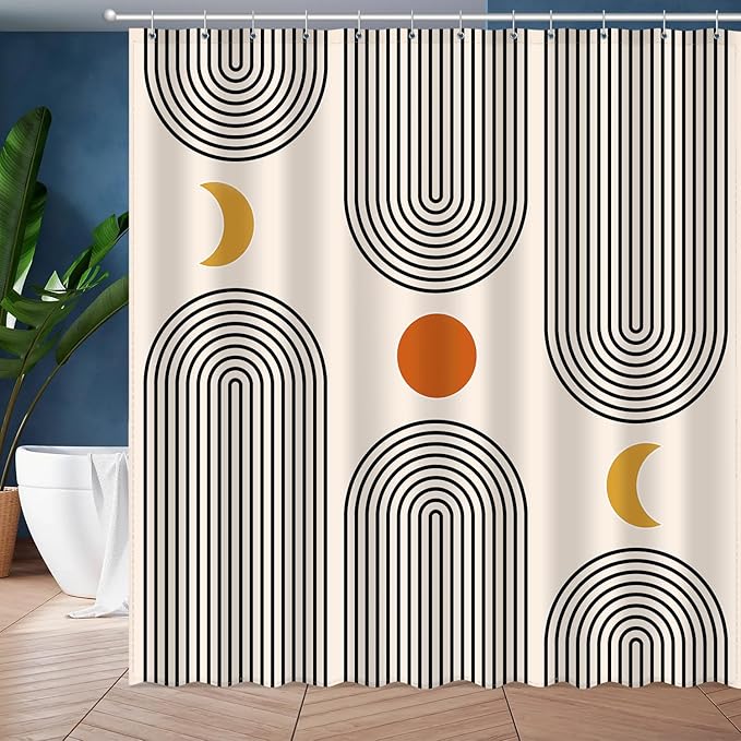 Boho Shower Curtains for Bathroom Mid Century Minimalist Abstract Aesthetic Modern Bathroom Decor Curtain Machine Washable Waterproof Fabric with 12 Hooks 72" W x 72" L