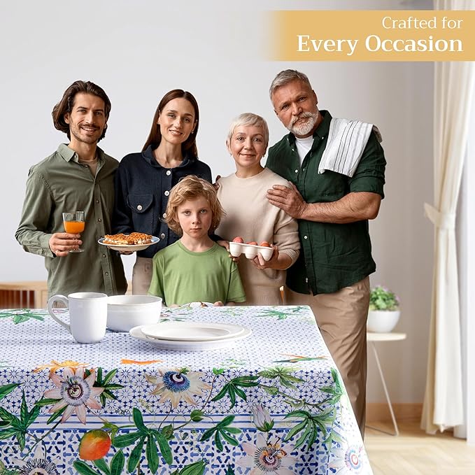 Maison d' Hermine Table Cloth Rectangle Table 100% Cotton 60 x 108 Inches Tablecloth Reusable Decorative for Dining Room Farmhouse Home Valentines Day Decorations Spring Summer - Passiflora