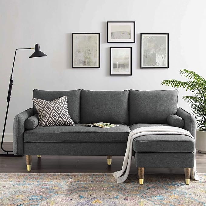ALAMHI Mid-Century Modern Couch Legs - Set of 4, 6 Inch Brown Round Tapered with Brass Base for Cabinets, Coffee Table, Ottoman, Sofa, Loveseat, Armchair