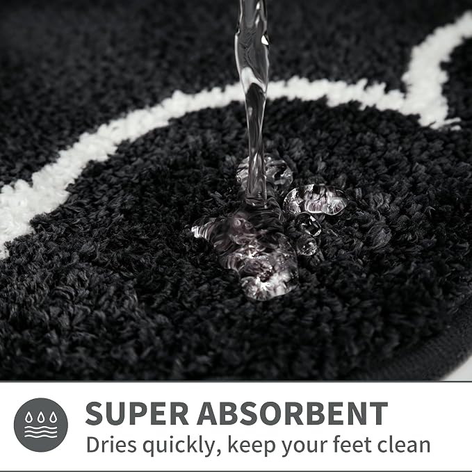 Scalloped Black Bathroom Rugs Mat,Shaggy Soft Non Slip Absorbent Quick Dry Bath Mats for Shower Room,Plush Microfiber Bath Rug for Bathroom Floor Carpet for Shower Tub Sink Bedroom,16"x24"