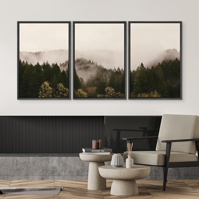 SIGNWIN 3 Piece Framed Canvas Wall Art Foggy Mountains Canvas Prints Home Decoration for Living Room,Bedroom - 24"x36"x3 Panels