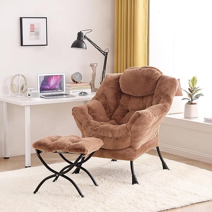 Tiita Modern Large Accent Lounge Chair with Ottoman, Leisure Sofa Armchair with Footrest, Reading Chair for Bedroom, Living Room, Dorm Rooms, Garden and Courtyard