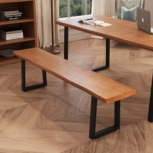 Solid Wood Top Bench with Metal Legs Durable Long Bench for Home Office Living Room Dining Room Versatile Multi Size Options Perfect Chair Stool Dining Bench Dining Chair (Light brown bench, 70.87in)