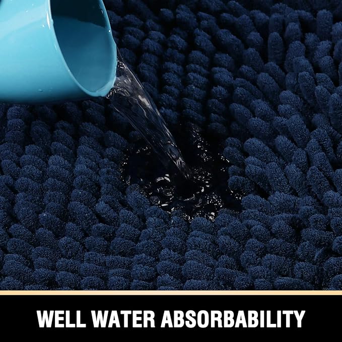 H.VERSAILTEX Bath Mat Non Slip Luxury Chenille Bathroom Runner Rug 47x17 Extra Soft Absorbent Shaggy Rug Washable Dry Fast Area Carpet Mat - Navy