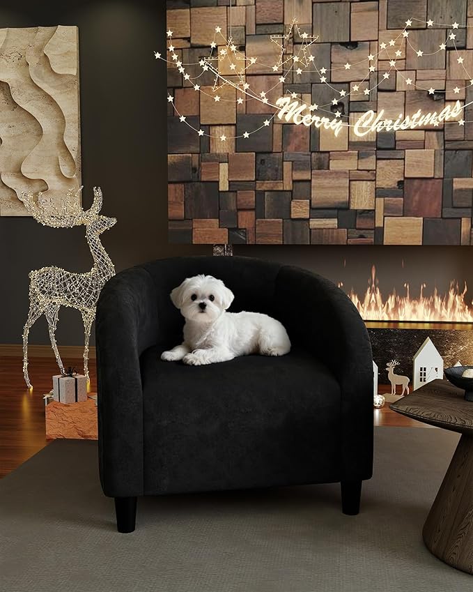 GarveeHome Accent Chair Club Chair Cozy Armrest Upholstered Velvet Barrel Chair with Solid Legs for Living Room Bedroom Study Waiting Room(Black)
