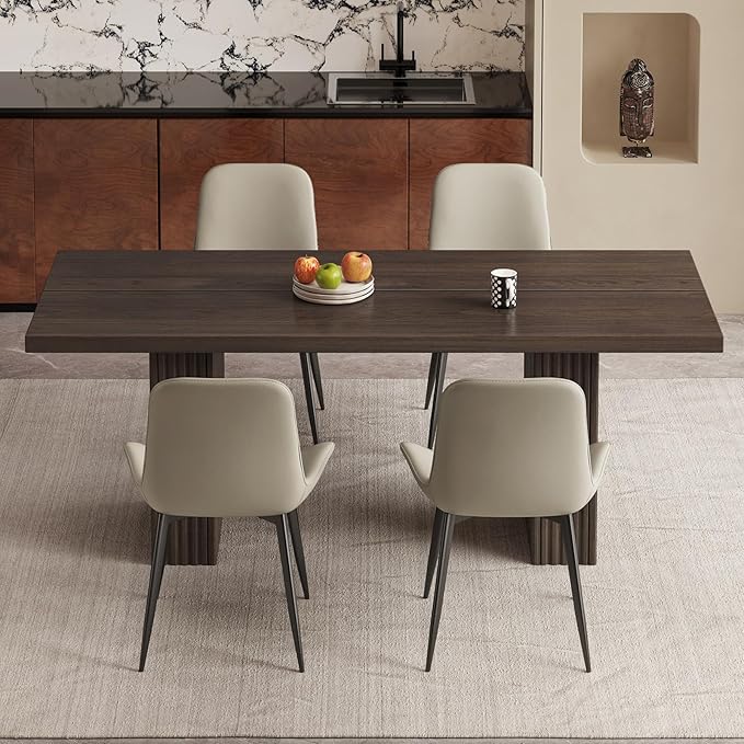 66.93" Mid-Century Modern Dining Table Set for 4, Rectangular Kitchen Table with 4 Chairs with Sturdy Legs, Farmhouse 5-Piece Dining Set with Sturdy Legs for Kitchen, Living Room, Brown