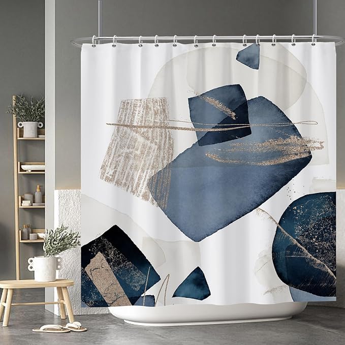Baocicoo Blue Grunge Texture Shower Curtain Abstract Grain Fashion Creative Design Boho Striped Shower Curtains for Hotel Spa Home Bathtubs Bath Waterproof Fabric with Hooks 72x72 Inches