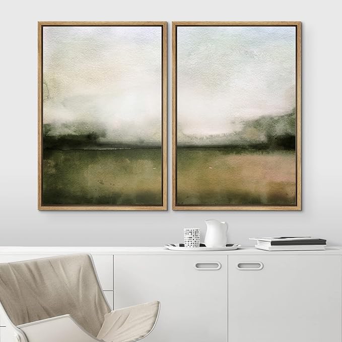 IDEA4WALL Framed Wall Art Print Set Watercolor Brown Ocean Nautical Beach Landscape Wilderness Nature Modern Art Boho Graphic Colorful for Living Room, Bedroom, Office - 24"x36"x2 Natural
