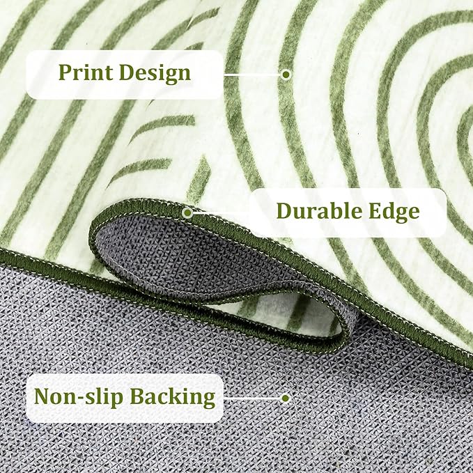 Modern Rug 2.5x8 Runners for Hallways, Abstract Kitchen Runner Rugs Non Slip Bath Runners, Rainbow Washable Runner Rug for Bedroom, Soft Long Rugs for Entryway Bathroom Laundry Dorm, Green