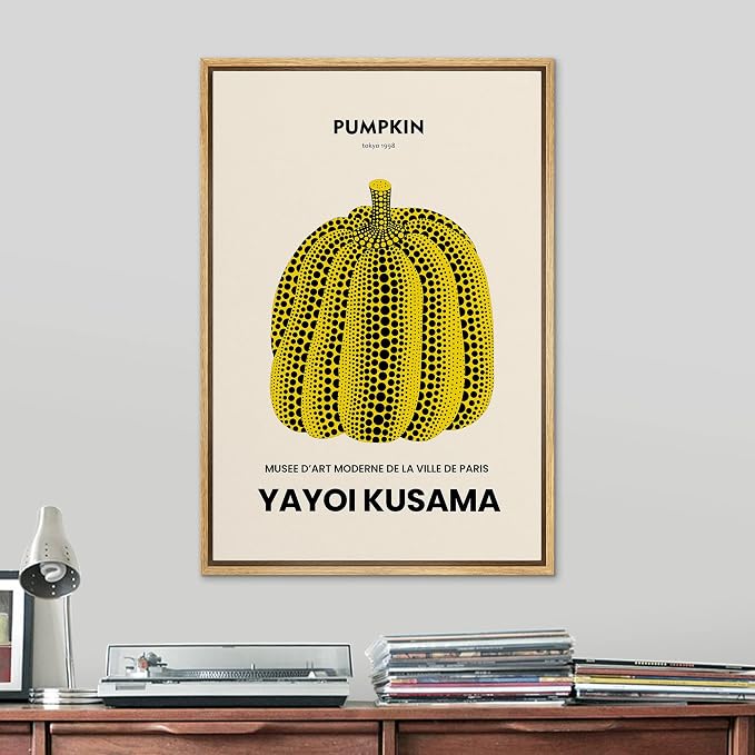 SIGNLEADER Framed Canvas Print Wall Art Japanese Pumpkin Yayoi Kusama Nature Wilderness Illustrations Fine Art Rustic Scenic Relax/Calm Colorful for Living Room, Bedroom, Office - 16"x24" Natural
