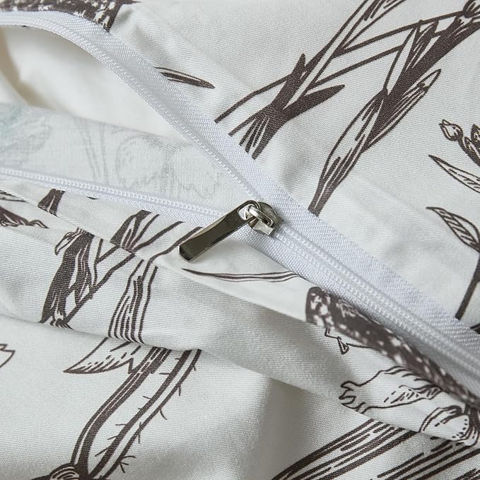 100% Cotton Duvet Cover Queen Size – Vintage Botanical Sketch Elegant Taupe Floral Duvet Cover Set with Zipper Closure, 3-Piece Soft Breathable Natural Premium Cotton Bedding Set