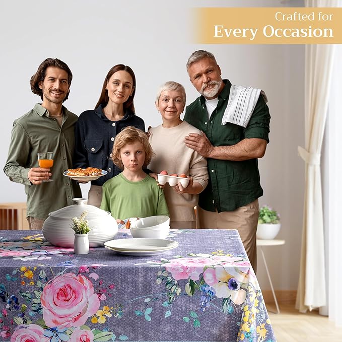 Maison d' Hermine Table Cloth Rectangle Table 100% Cotton 54 x 72 Inches Tablecloth Reusable Decorative for Dining Room Farmhouse Valentines Day Decorations Spring Summer - Sweet Rose Lavender - Lush