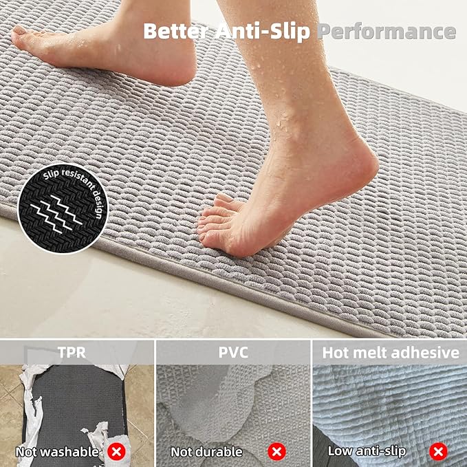 Bathroom Rugs Non Slip Washable, Super Absorbent Thin Bath Mat Quick Dry Low Pile Bathroom Rug, Light Grey 24"x36"