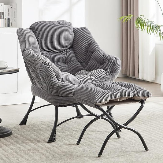 Lazy Chair with Ottoman, Comfy Lounge Chair for Reading, Relaxing, and Napping, Perfect for Living Room, Bedroom or Office, Grey