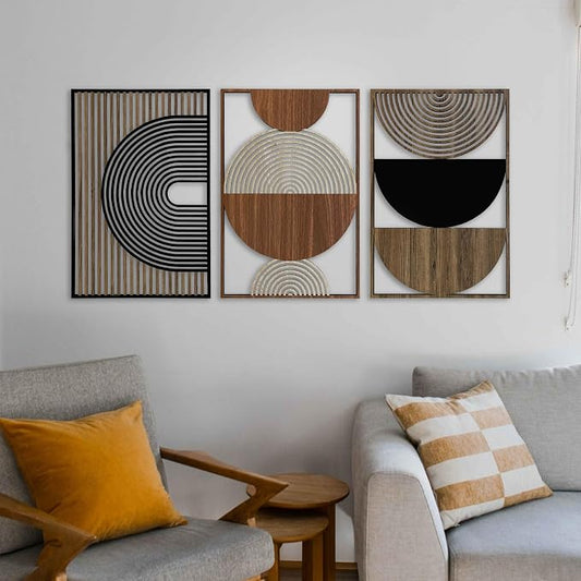 Boho Mid Century Modern Wood Wall Art, Geometric Wood Wall Decor Midcentury Modern Style, Colorful Wooden Wall Art for Home, Home Gift