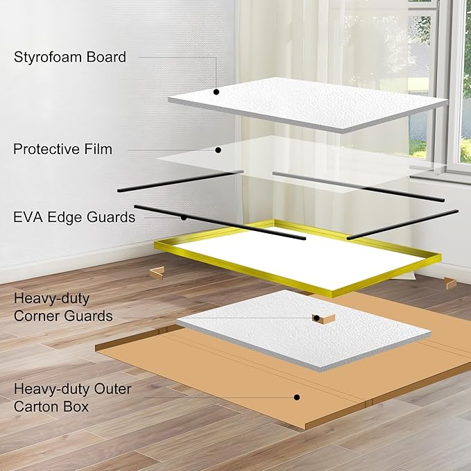 CIRCUMI Gold Bathroom Mirror, 40"x60" Rectangular Mirror with Deep Metal Frame, Brushed Finish, Tempered Glass, Large Mirror for Wall, Over 2 Sinks, Installed Vertically/Horizontally, Crystal-Clear