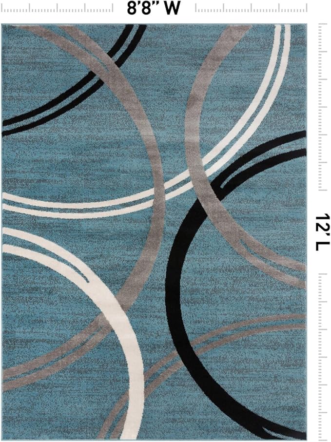 Rugshop Modern Wavy Circles Design Area Rug, Fade-Resistant Carpet Alfombras, Perfect for Bedroom, Dining Room and Living Room, Blue, 8'8" x 12'