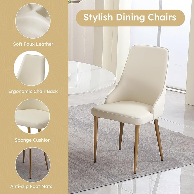 Montary 7 Piece Dining Table Set, Modern Dining Room Table Set of 6, White 53" D Faux Marble Dining Table, Sintered Stone Round Table with 6 Dining Chairs, for Dining Room Kitchen
