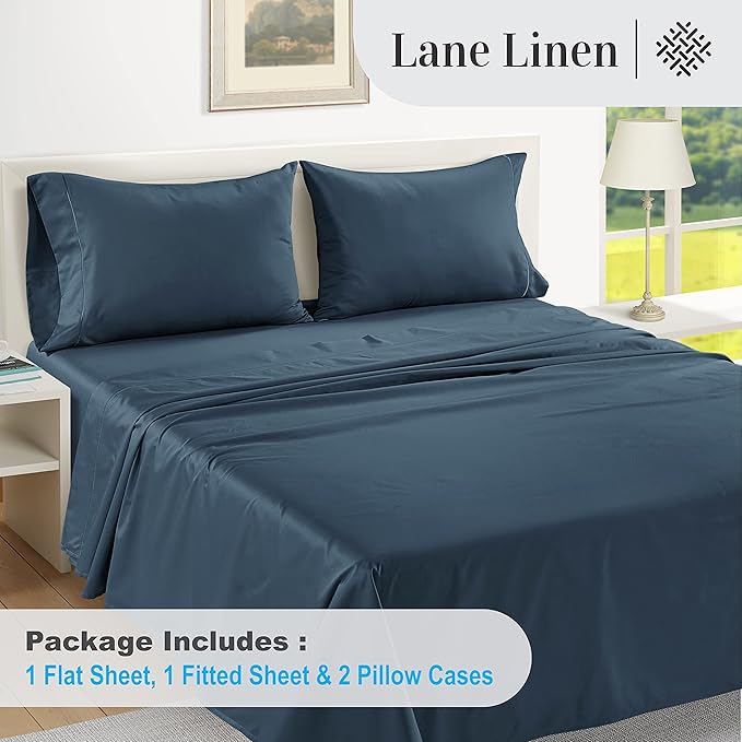 100% Egyptian Cotton Sheets Queen Size - Naturally Cooling & Breathable 4 Piece Silky Sateen Weave Queen Sheet Set, Ultra-Soft & Durable Hotel Luxury Sheets with 15" Snug Fit Deep Pockets - Dark Denim