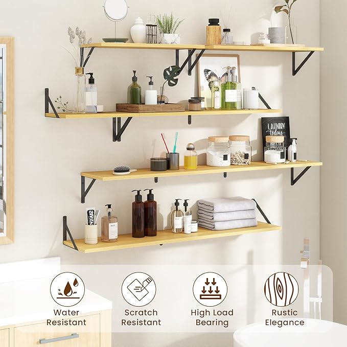 Floating Shelves for Wall Decor,24" Wx8 D Wall Mount Floating Bookshelf Set of 2,Hanging Storage Shelf with Sturdy Metal Brackets,Wooden Shelf for Living Room,Bedroom,Bathroom,Oak