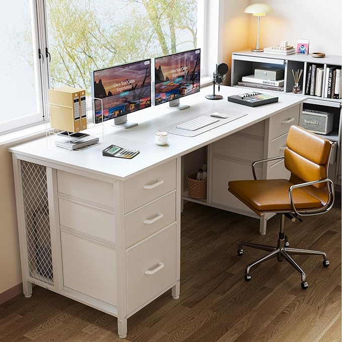 ODK 63 inch Computer Desk with File Drawers Cabinet, Modern Office Desk with Large Storage for Home Office, Study, Gaming, White