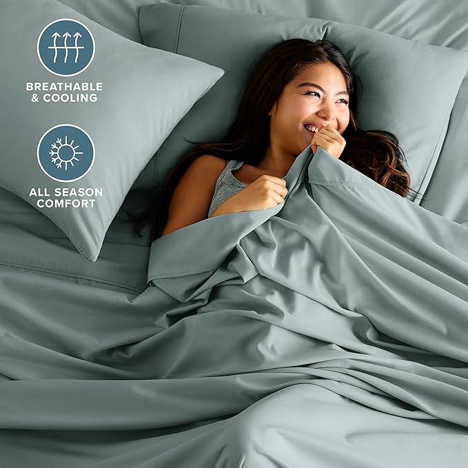 Bare Home Full XL Sheet Set - 1800 Ultra-Soft Microfiber Full Extra Long Bed Sheets - Double Brushed - Deep Pockets - Easy Fit - 4 Piece Set - Bedding Sheets & Pillowcases (Full XL, Sea Spray)